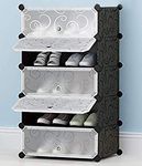 Zemic International Quality Multipurpose DIY Plastic 5 Cube Shoe Rack Organizer, Shoes Cabinet Black with White Door | 5-Cube (Shoes Rack for Home) (Black)