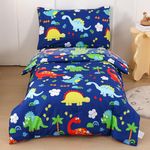 Wowelife Toddler Bedding Sets for Boys, Premium 4 Piece Dinosaur Toddler Comforter Set, Blue Bed-in-a-Bag, Super Soft and Comfortable for Toddler