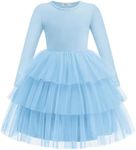 Arshiner Toddler Girls Dresses Long Sleeve Blue Formal Holiday Party Tutu Dress for Kids 6 Years