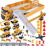 Construction Truck Car Toys Set Alloy Engineering Vehicle Toy with Digger, Bulldozer, Steamroller, Dump, Cement Mixer, Forklift, Excavator, Tower Crane Toy Large Truck Gift for Kids Boys 3 4 5 6 7 8