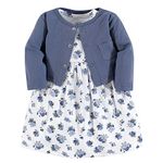 Luvable Friends Girls' Dress and Cardigan Set Casual, Blue Floral, 3-6 Months