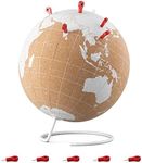 Navaris Cork Globe with Pins - 8" Globe Travel Decor World Map with Push Pin Markers - Includes 10 Wood Location Marker Pushpins - Size M, Black Print