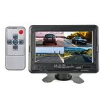 EWAY 7 Inch TFT LCD Monitor Quad Split HD Displays Screen 4 Channels RCA Video Inputs for Car Rearview Cameras Kit with Remote Control