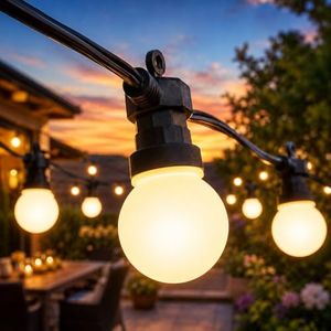 Festive Lights ConnectPro® 20m / 66ft Connectable Outdoor Garden Festoon Lights, Commercial Grade String Lights, IP65 Waterproof Lighting, Warm White LED, Patio, Yard & Pergola, with Plug