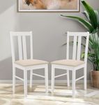 Hallowood Furniture Aston White Painted Dining Chairs Set 2, Solid Wooden Chairs with Fabric Seat Pad, Contemporary White Chairs, Wooden Cafe Chair, Modern Kitchen Furniture