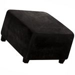 ZZDZW Square Ottoman Slipcover Velvet Small/Medium/Large Stretch Ottoman Cover Slipcover for Wingback Chair Stool Protector cover/Sofa Leather Storage Footstool (Color : Black, Size : 33-45cm)