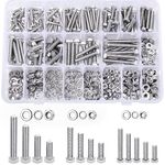 602PCS Metric Nuts and Bolts Assortment Kit - Heavy Duty M4 M5 M6 Stainless Steel Screws Assortment, Assorted Machine Screw Set with Flat & Spring Washers, Hex Head Cap Screws Bolts and Nuts Kit