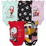 Disney Nightmare Before Christmas Jack Skellington Sally Baby Girls 5 Pack Bodysuit Newborn, Multicolor, 0 Months