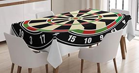 Sports Tablecloth by Ambesonne, Dart Board Numbers Sports Accuracy Precision Target Leisure Time Graphic, Dining Room Kitchen Rectangular Table Cover, 52 W X 70 L Inches, Vermilion Green Black