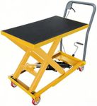 Hydraulic Lift Table Cart, 500Lbs Load Capacity 28.5 Inch Lifting Height, Manual Single Scissor Lift Table with Non-Slip Pad and 4 Wheels,Hydraulic Scissor Cart (500lbs - Single - Yellow)