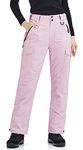 WULFUL Women's Insulated Snow Ski Pants Waterproof Winter Snowboarding Skiing Cargo Pants, Pink, Large(12-14)/32L