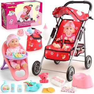 Baby Doll Stroller Set - A 12.5" Baby Doll with Doll Accessories & 2 Sets Clothes, Baby Doll Stroller for Toddlers 3-5, Toy Stroller for Kids, Gifts for Girls 3 4 5 Year Old Girls Toys