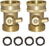 HQMPC Garden Hose Shut Off Valve 3/4" GHT Water Hose Shut Turn Off Valve Heavy Duty Hose On Off Valve Brass Shut Off Valve Hose Ball Valve 2 Pack With 4Pcs Washers