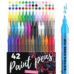 Acrylic Paint Pens - 42 Acrylic Paint Markers - Extra Fine Tip Paint Pens (0.7mm) - Great for Rock Painting, Wood, Canvas, Ceramic, Fabric, Glass - 40 Colors + Extra Black & White Acrylic Markers