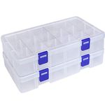 DUOFIRE Plastic Organizer Container Storage Box Adjustable Divider Removable Grid Compartment Big Clear Slot box For Jewelry Beads Earring Tool Fishing Hook Small Accessories(18 grids, White X 2)