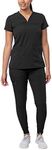 Adar Uniforms Pro Movement Booster Scrub Set for Women, Sweetheart V-Neck Scrub Top & Yoga Jogger Scrub Pants, P9400, Black, S