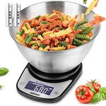 Duronic Digital Kitchen Scales KS5000 BK/SS Electronic Kitchen Scale with Bowl Measuring Weighing Baking Scale for Office School Cooking Baking Mail Pet Food Measurement Weight Scale, Tare LCD Display