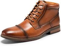 Men's Brown Leather Oxford Dress Ankle Boot Fashion Casual Mid Top Chukka Boots for Men Cap Toe Rubber Sole Lace Up Side Zip Business Work Shoe Size 10