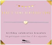 Lucky Feather Happy Birthday Gifts For Women and Teenage Girls - 14K Gold Dipped Love Heart Bracelet for Teenage Girls on Adjustable 7"- 8" Cord