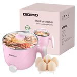 Hot Pot Electric, 1.5L Pink Portable Ramen Cooker with Over-Heating/Boil Dry Protection, Mini Hot Pot for Ramen, Egg, Pasta, Dumpling, Soup, Porridge, Oatmeal (Pink)