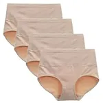 LIQQY Women's Cotton Knickers High Waist Full Coverage Brief Simple Ladies Underwear Pack of 4 (Nude, Medium)