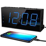 ROCAM Digital Alarm Clocks with USB Charger for Bedrooms, Electric Loud Alarm Clock for Heavy Sleeper, 7” Digital Clock Large Display with Dual Alarm, Battery Backup, Volume, Dimmer, 12/24H&Snooze