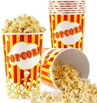 64 Oz Popcorn Buckets, Disposable Popcorn Containers (25 Count), Large Cups, Cardboard Bucket for Family Movie Night, Popcorn Tub, Vintage Bowls for Concession Stand, Carnival Supplies