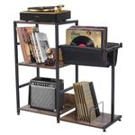 Large Record Player Stand Holder,Retro Turntable Stand Cabinet Vinyl Record Storage Table LP Record Holder with Storage Shelf,Vinyl Record Display Table with Magazine Holder Sling