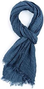 GERINLY Cotton-Linen Scarves Mens Stripe Crinkle Long Scarf Fashion Wrap Shawl for Travel, F-navy