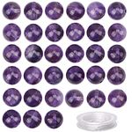 80Pcs Natural Crystal Beads Stone Gemstone Round Loose Energy Healing Beads with Free Crystal Stretch Cord for Jewelry Making (Amethyst, 10mm)