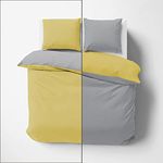 Day Care IMPRESSIBLE Super Soft Microfiber Reversible 3 Piece Duvet Cover Set Size (91X101 Inches) and 2 Pillow Cover (18X28 Inches) - Double Bed Size- Gold/Silver Grey