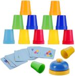 SEISSO Quick Stacking Cups, Stack Cups Set Engaging Educational Speed Training Cup Stacking Set for Kids Games, 30 Stack Cups with 54 Challenge Cards, 1 Bell