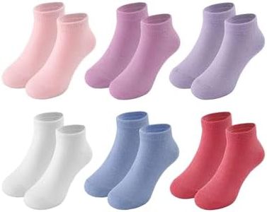 Fiveluck 6 Pack Girls Toddler Ankle Socks, Cotton Soft Low Cut Socks for Kids, Daily School Casual Wear, Multicolour, 9-12 Years