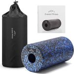 Everest Fitness Hard Foam Roller - 30cm Medium Hard Muscle Massage Rollers with Bag and Exercise Book - for Muscles & Back Pain - Black/Blue