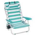 SONGMICS Beach Chair, Folding Camping Chair, Portable Outdoor Chair, Carry as a Backpack, with Adjustable Backrest, Headrest, Armrest, 2 Side Pockets, Green and White GCB62JW