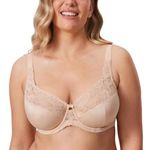 DELIMIRA Women's Plus Size Full Coverage Underwire Unlined Minimizer Lace Bra Beige 36E