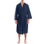 Fruit of the Loom Men's Waffle Kimono Robe, Navy, One Size, Navy, One Size