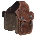Leather Floral and Oak Leaf Tooled Saddle Bag - Medium Oil