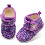 JOINFREE Toddlers Cozy Slippers Winter Kids Walking Boots Indoor Outdoor House Socks Shoes Purple Pattern 4.5-5 Infant