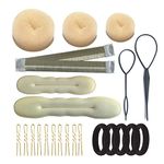 iFlyMars 3 Pieces Hair Donut Bun Makers, 2 Pieces Foam Sponge Bun Shapers, 1 Pieces Magic French Twist Hairstyle Clip,2 Snap Bun Makers,10 pieces Hair Elastic Bands, 20 pieces Hair Pins (Blonde)