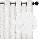 Deconovo 50% Blackout Curtains, Foil Printed Wave Line with Dots Grommet Bedroom Curtains, Pure White, 52 x 84 Inch, 2 Panels Living Room Darkening Window Curtains