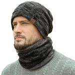 FZ FANTASTIC ZONE Mens Winter Beanie Hats Scarf Set Warm Knit Skull Caps Neck Warmer with Fleece Lined Gifts for Men Women