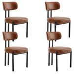 Wahson Set of 4 Dining Chairs in PU Leather Kitchen Accent Chairs with Black Metal Legs, Upholstered Side Chairs for Dining Room, Brown