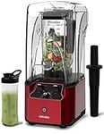 CRANDDI 2200W Commercial Quiet Blender with Soundproof Shield, Professional Blender for Kitchen, 80oz Large Pitcher, Self-Cleaning, K90 Red