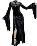 YAOBAOLE Gothic Maxi Dress Vintage Witch Style High Split Side-Slit Long Sleeved Dress XL