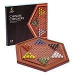 Yellow Mountain Imports Wooden Chinese Checkers Halma Board Game Set - 34.5 Centimeters - with 60 Colored Petal-Style Glass Marbles (16-Millimeter) - Classic Strategy Game