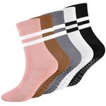 Radsocken 5 Pairs Non Slip Yoga Socks Pilates Socks for women and men with Grips, Anti-Slip Grip Socks Full Toe Ankle Socks for Ballet, Barre,Fitness,Hospital, Home(M pink)