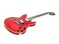 Monoprice Boardwalk Hollow Body Electric Guitar - Trans Red, 6 Strings, Right Handed, HH Pickups, Classic Styling, With Gig Bag, For Playing Jazz, Blues, or Rock - Indio Series (610502)