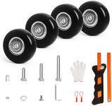 Luggage Wheels Replacement Kit 4PC Dia 1.6in/40mm Thick 0.7in/18mm PU Wheels with Ball Bearing 3 Size Axles Fit 6mm&8mm Shft Slot Full Set Repair Tool for Suitcase Trolley Bag Carry on Travel Box