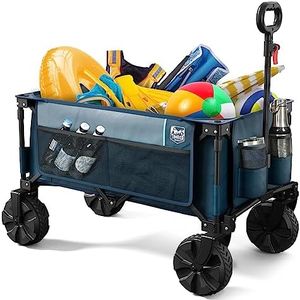TIMBER RIDGE Outdoor Collapsible Wagon Utility Folding Cart Heavy Duty All Terrain Wheels for Shopping Camping Garden with Side Bag and Cup Holders,Navy